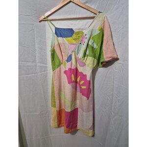 Farm Rio Medium Multicolor Mini Retro Classic Party Event Linen Dress